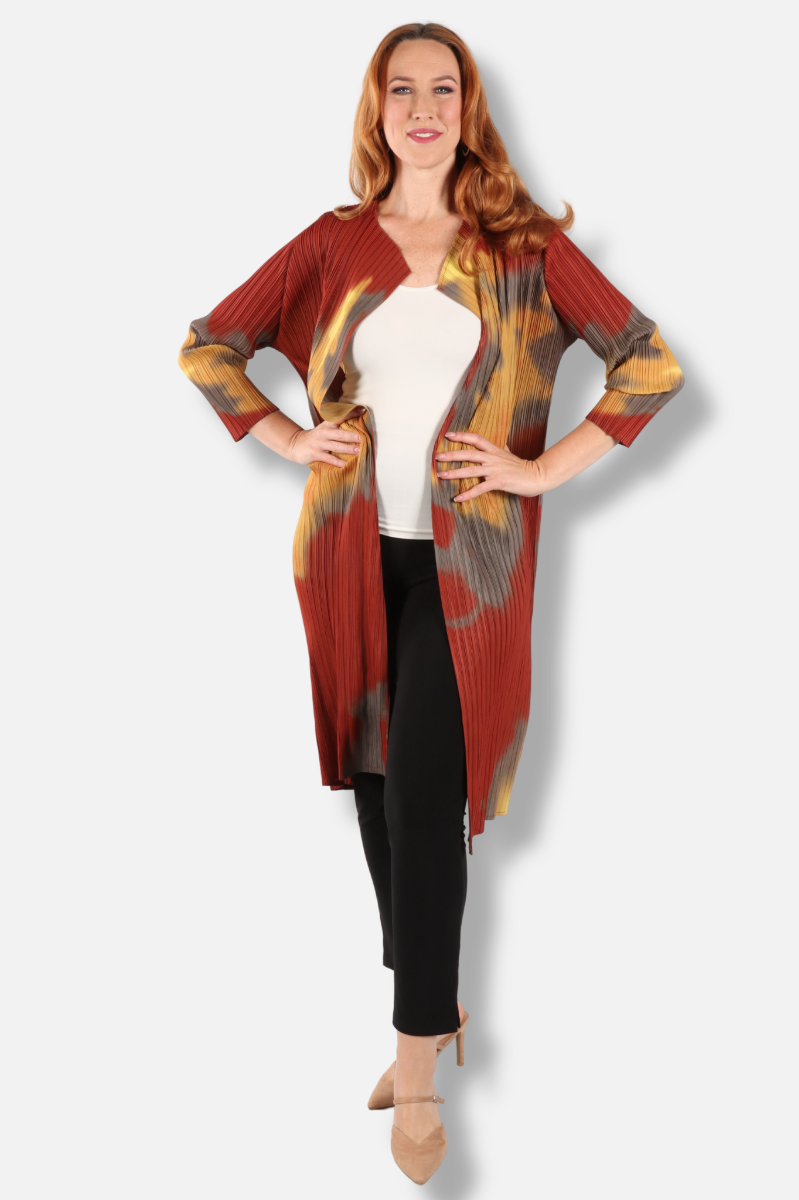 Pleated Duster - Orange Multi 