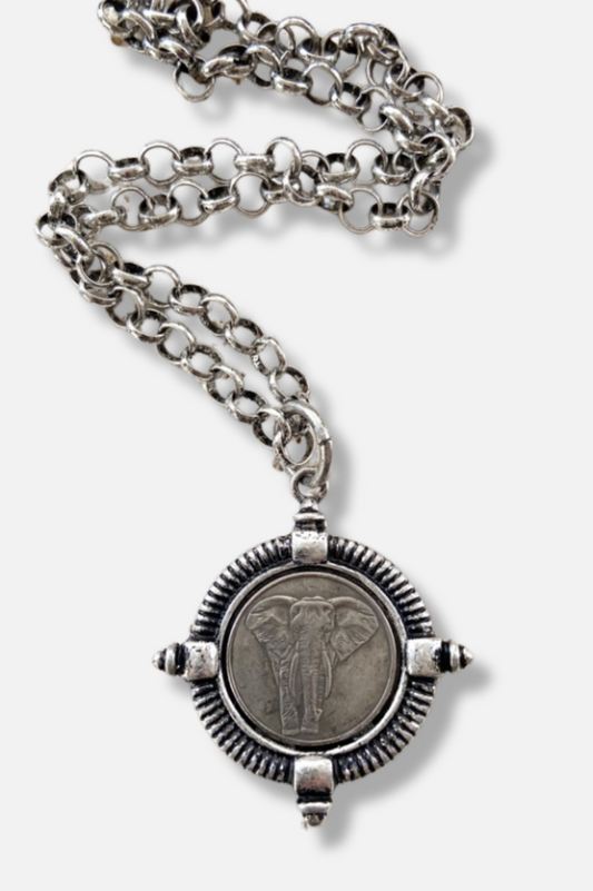 Elephant Coin Necklace - Silver 