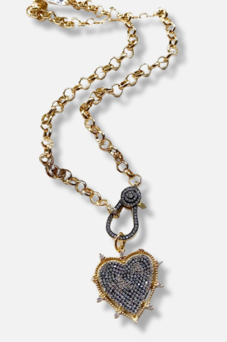 Two Tone Heart Clasp Necklace - Mixed Metal 