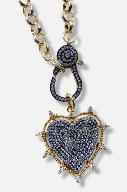 Two Tone Heart Clasp Necklace - Mixed Metal 