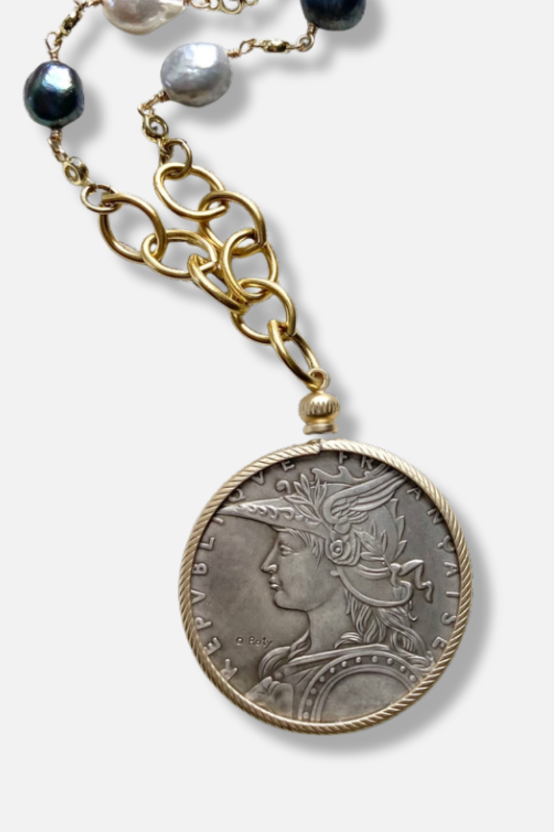 French Coin Necklace - Baroque Pearls