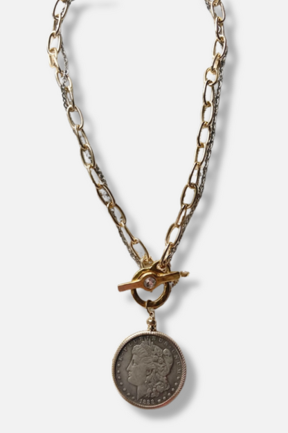 Crystal Coin Necklace - Mixed Metal 