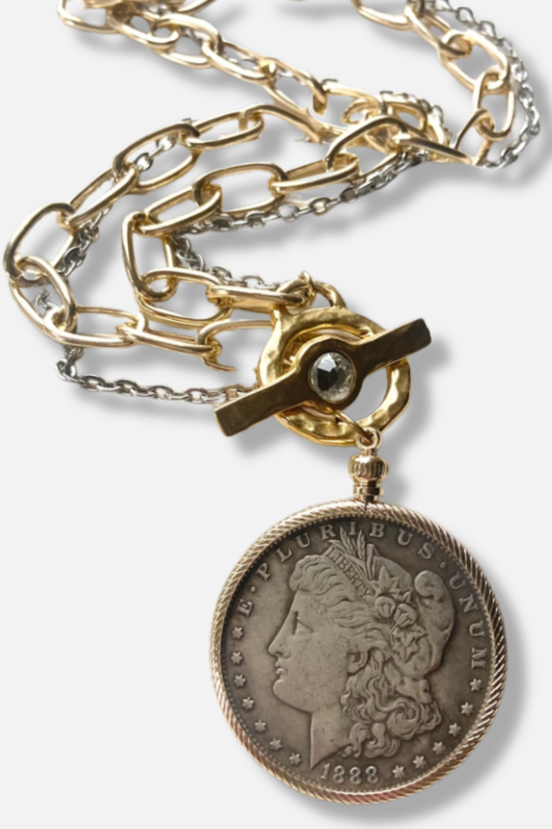 Crystal Coin Necklace - Mixed Metal 