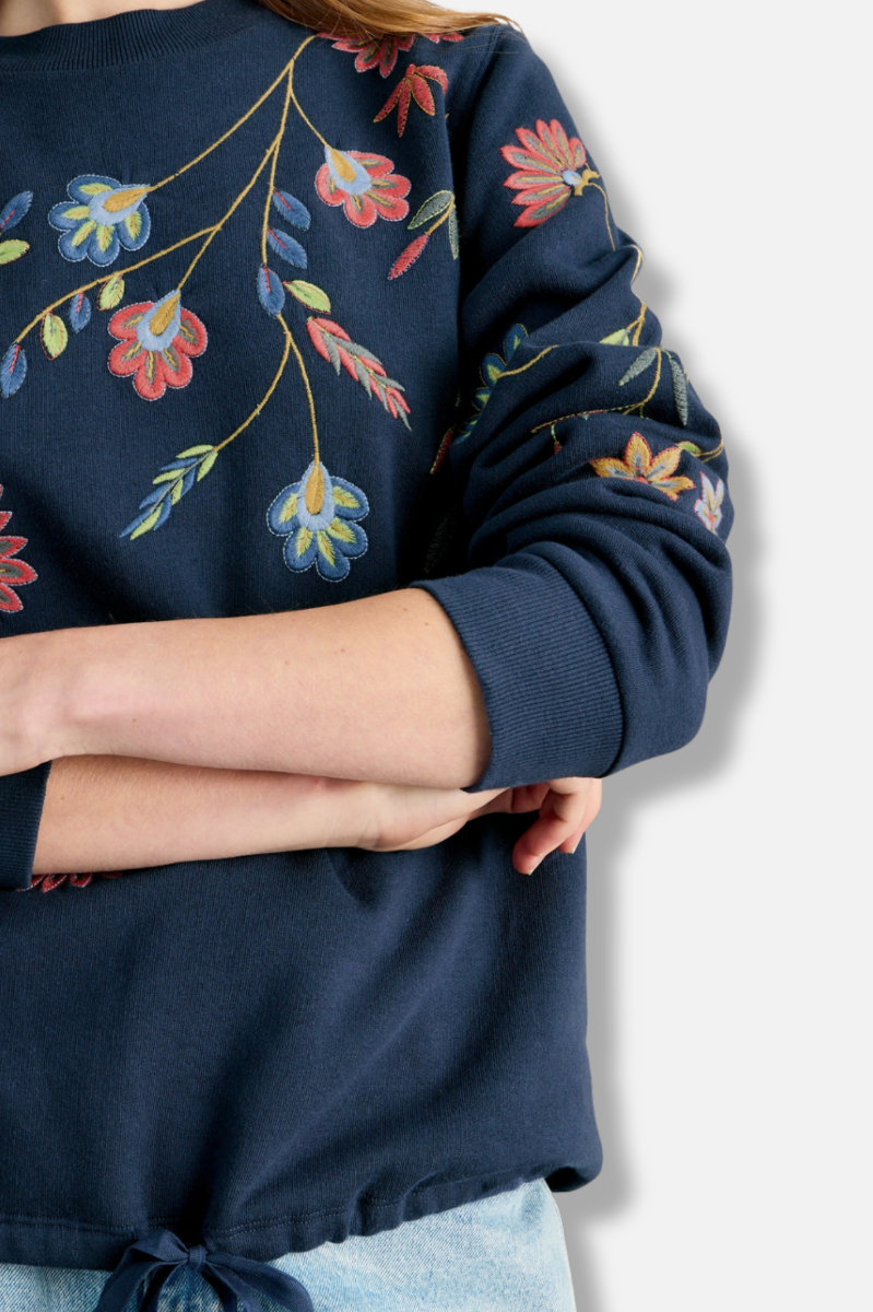 Embroidered Top - Navy Multi