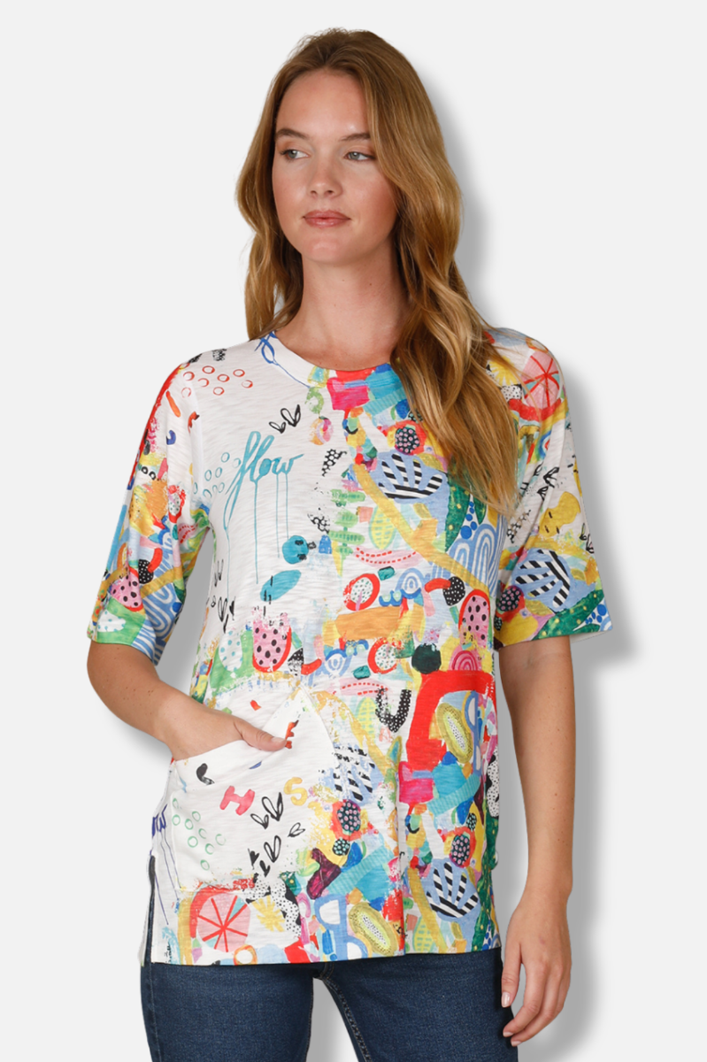 Elbow Sleeve Pocket Top - Vivid Flow