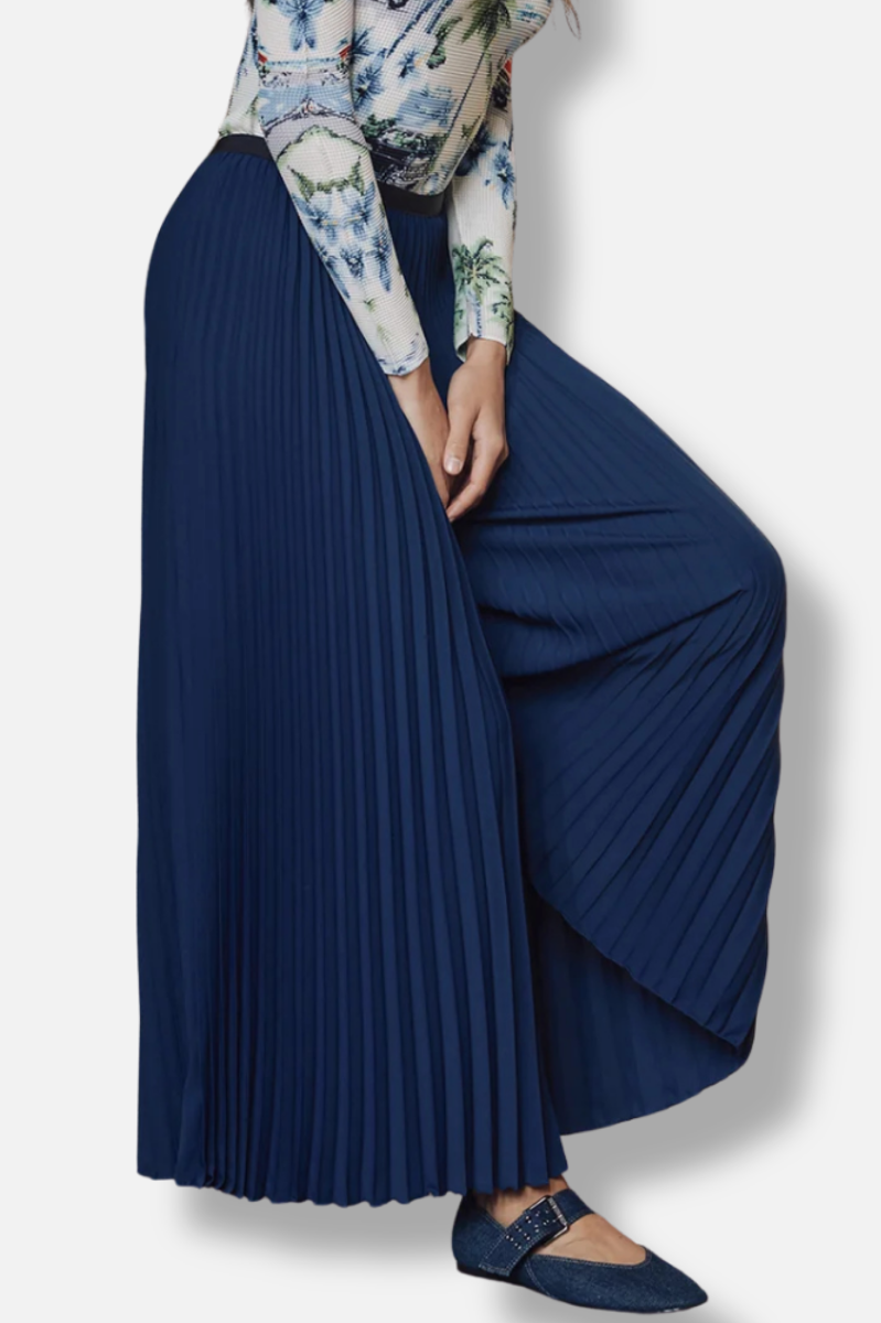 Eve Plissé Palazzo Pant - Navy