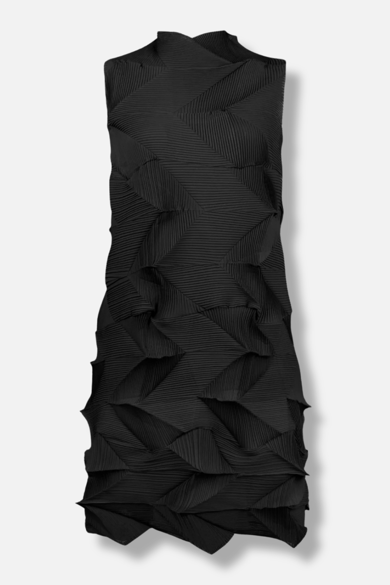 Amara Prismatic Pleat Dress - Black 