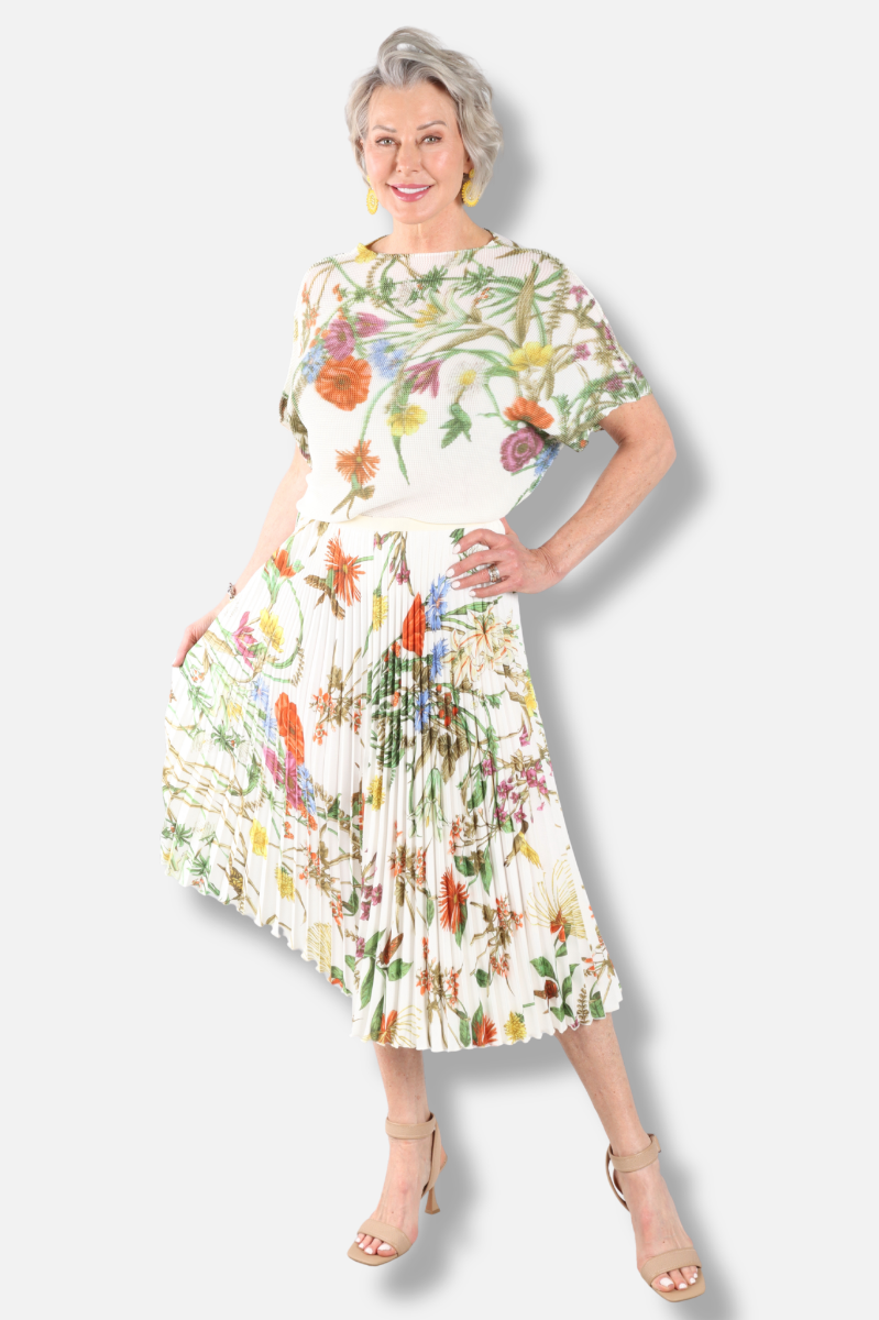 Jasmine Pleated Skirt - Ivory Mix