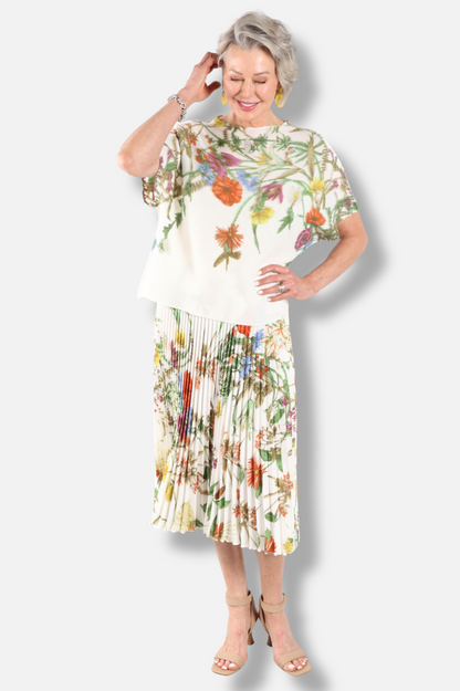 Jasmine Pleated Skirt - Ivory Mix
