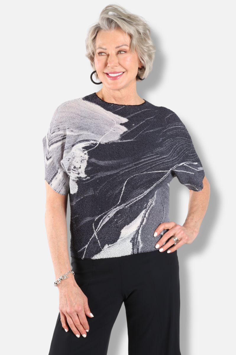 Anna Marble Texture Top - Blue Mix 