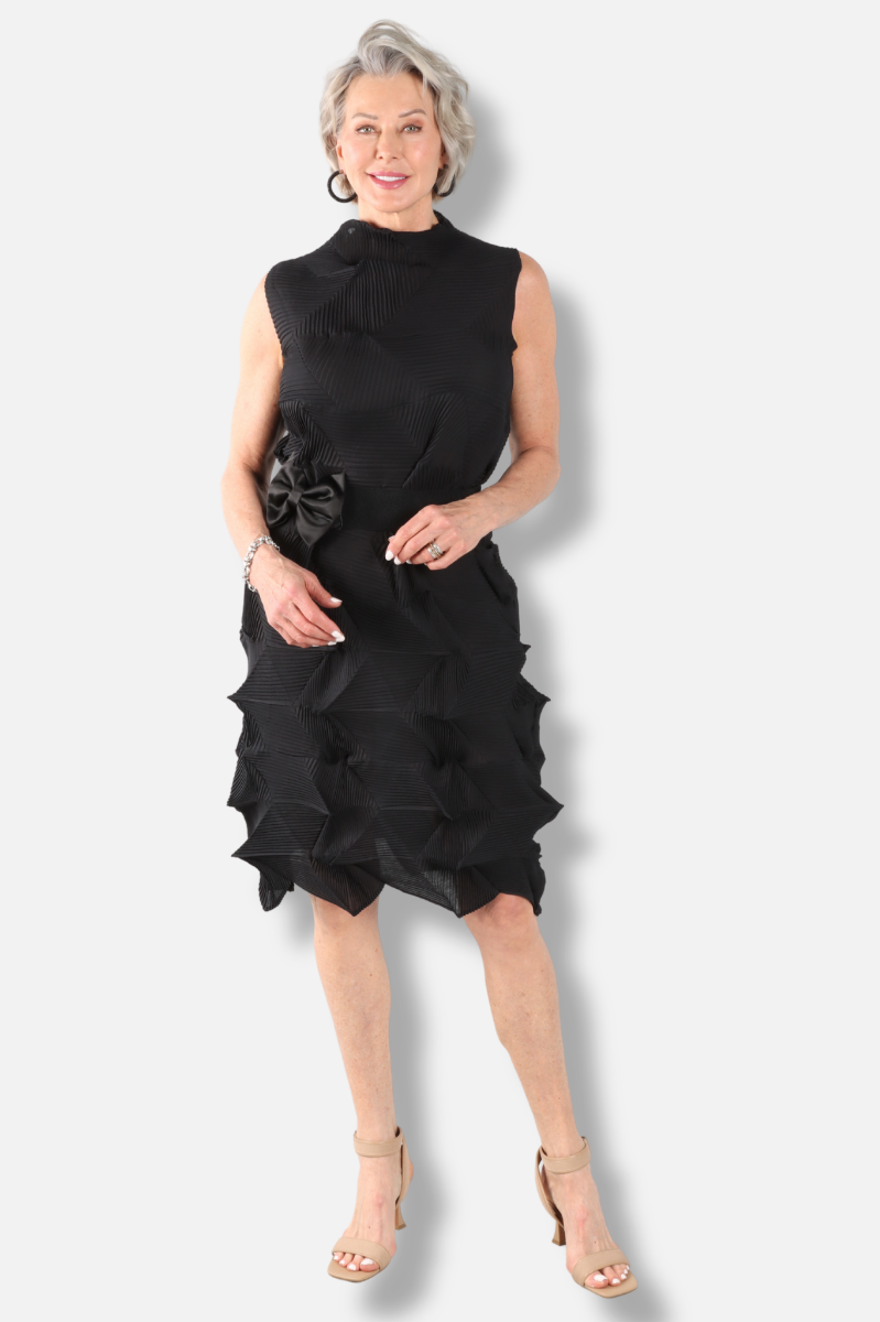 Amara Prismatic Pleat Dress - Black 