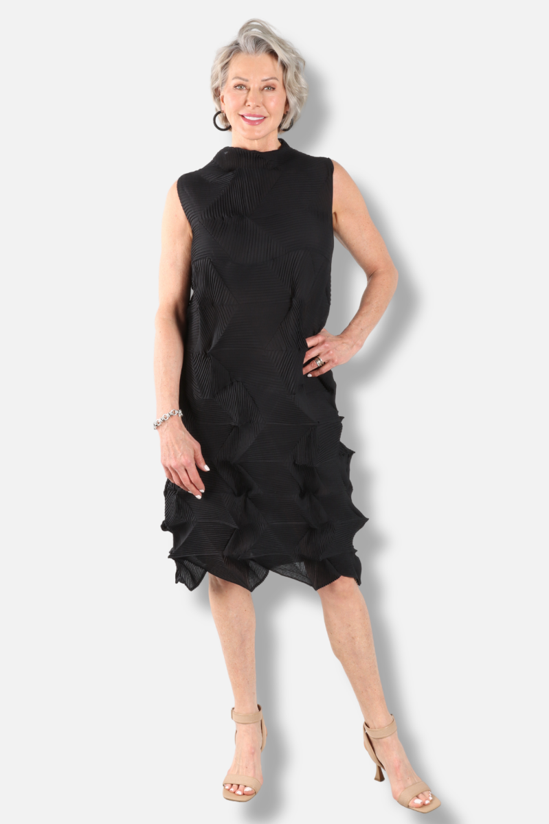 Amara Prismatic Pleat Dress - Black 