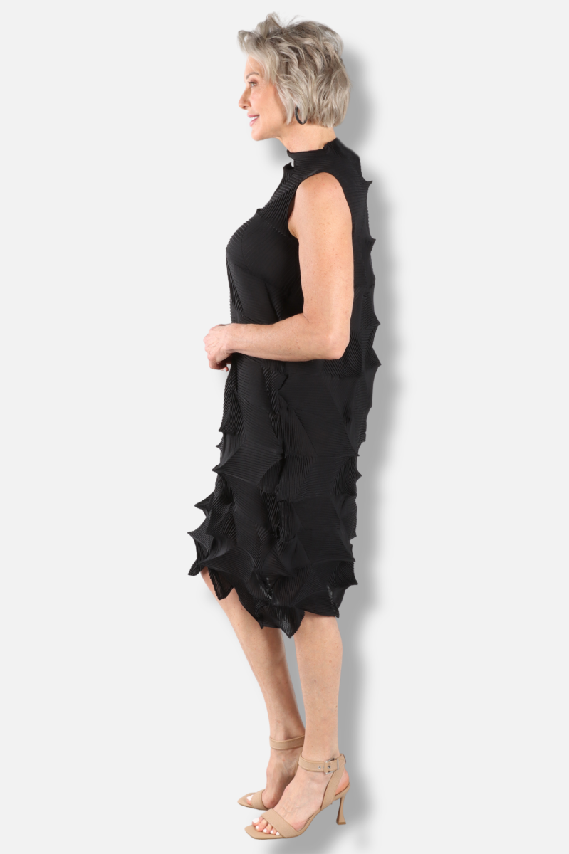Amara Prismatic Pleat Dress - Black 