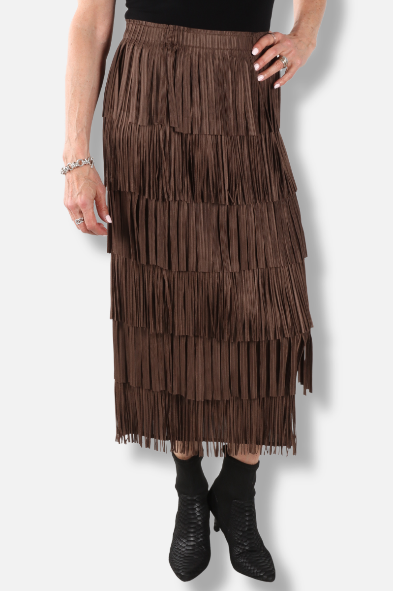 Akira Fringe Skirt - Brown 