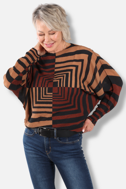 Infinity Frame Texture Top - Brown Combo