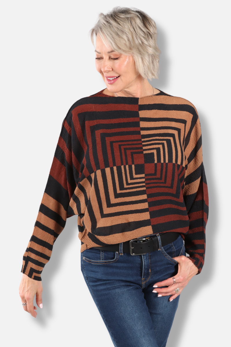Infinity Frame Texture Top - Brown Combo