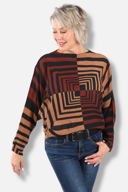 Infinity Frame Texture Top - Brown Combo