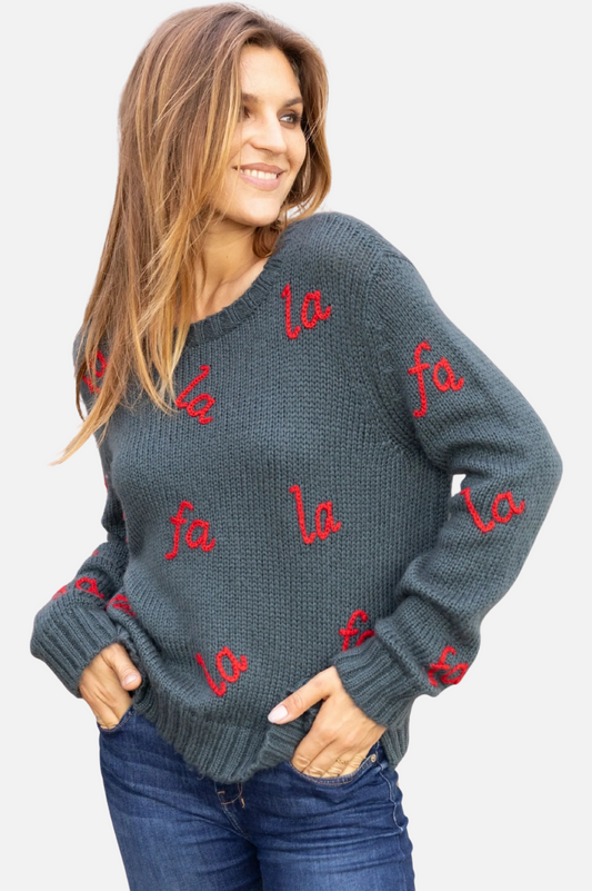 Fa La La Embroidered Crew - Glascow & Red Ginger