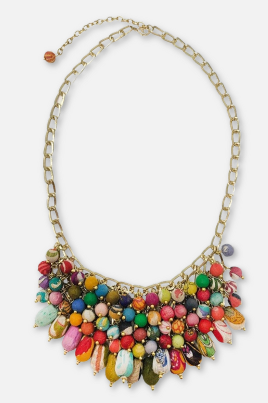Kantha Waterfall Necklace - Multicolor