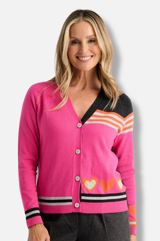 Hearts Cardigan - Fuchsia